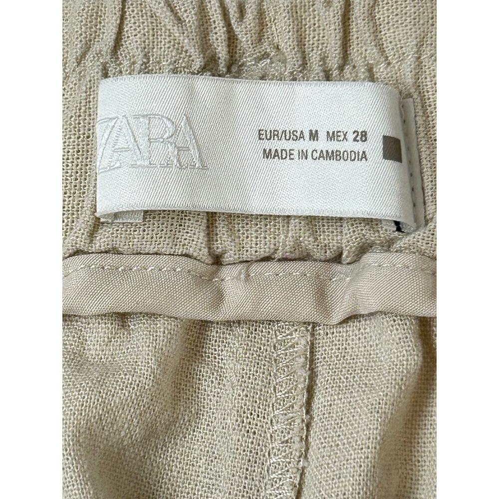 Zara Women's Wide-Leg Linen-Blend Pants Size Medium Beige Preppy, Comfy - Picture 8 of 13